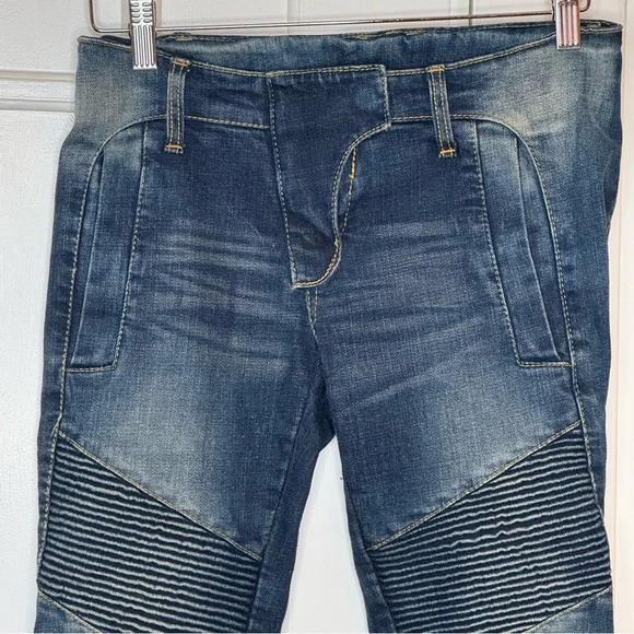 Pierre Balmain panelled distressed jeans motto biker Made in Italy size 27 - Picture 9 of 16